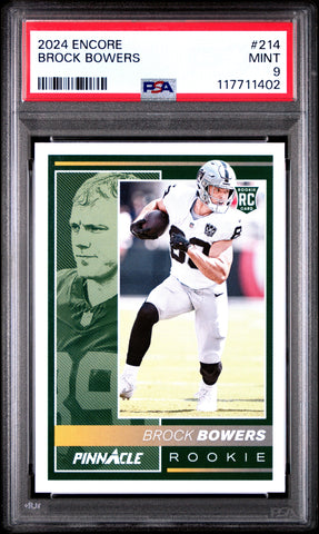 Graded 2024 Panini Encore Brock Bowers #214 Rookie RC Football Card PSA 9 Mint (ONLINE ORDER ONLY)