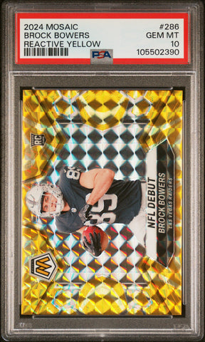 Graded 2024 Panini Mosaic Brock Bowers #286 Reactive Yellow Rookie RC Football Card PSA 10 Gem Mint (ONLINE ORDER ONLY)