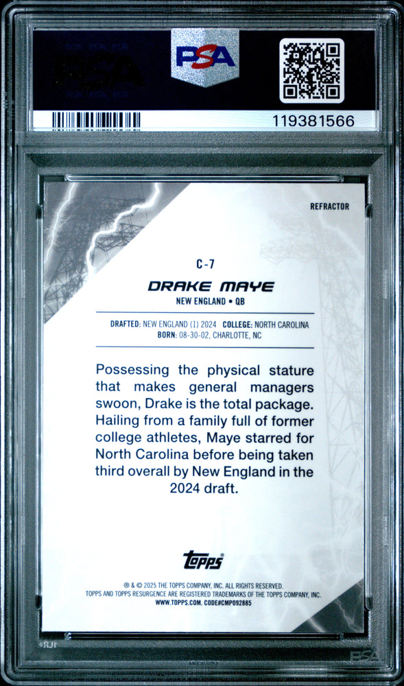 Graded 2024 Topps Resurgence Drake Maye #C7 Conductors Refractor Rookie RC Football Card PSA 10 Gem Mint (ONLINE ORDER ONLY)
