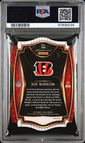 Graded 2020 Panini Select Joe Burrow #146 Die-Cut Orange Prizm Rookie RC Football Card PSA 10 Gem Mint (ONLINE ORDER ONLY)