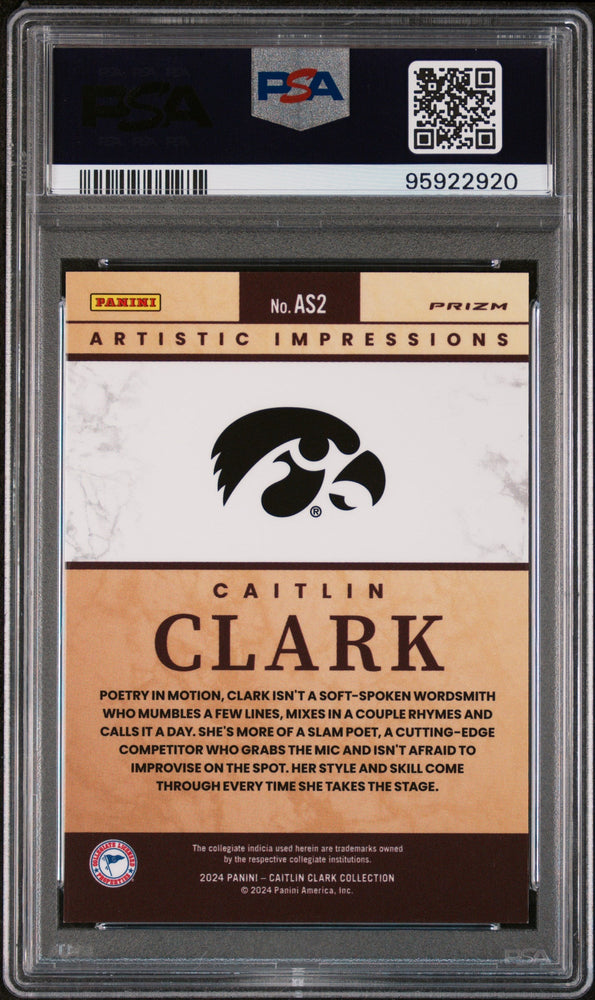 Graded 2024 Panini Caitlin Clark Collection Caitlin Clark #AS2 Artistic Selection Rookie RC Basketball Card PSA 9 Mint (ONLINE ORDER ONLY)
