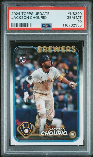 Graded 2024 Topps Update Jackson Chourio #US240 Rookie RC Baseball Card PSA 10 Gem Mint (ONLINE ORDER ONLY)