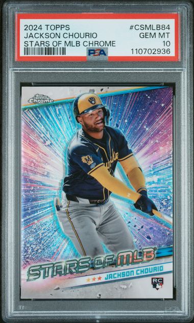 Graded 2024 Topps Stars of MLB Chrome Jackson Chourio #CSMLB84 Rookie RC Baseball Card PSA 10 Gem Mint (ONLINE ORDER ONLY)