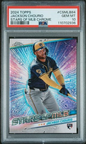 Graded 2024 Topps Stars of MLB Chrome Jackson Chourio #CSMLB84 Rookie RC Baseball Card PSA 10 Gem Mint (ONLINE ORDER ONLY)
