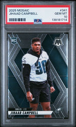 Graded 2025 Panini Mosaic Jihaad Campbell #341 Rookie RC Football Card PSA 10 Gem Mint (ONLINE ORDER ONLY)