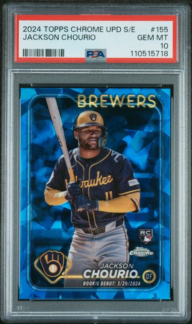 Graded 2024 Topps Chrome Update Sapphire Jackson Chourio #155 Rookie RC Baseball Card PSA 10 Gem Mint (ONLINE ORDER ONLY)