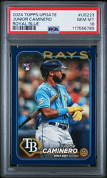 Graded 2024 Topps Update Junior Caminero #US223 Royal Blue Rookie RC Baseball Card PSA 10 Gem Mint (ONLINE ORDER ONLY)
