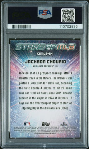 Graded 2024 Topps Stars of MLB Chrome Jackson Chourio #CSMLB84 Rookie RC Baseball Card PSA 10 Gem Mint (ONLINE ORDER ONLY)
