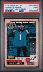 Graded 2025 Panini Instant Draft Night Beige Jihaad Campbell #NFLDN13 /25 Rookie RC Football Card PSA 9 Mint (ONLINE ORDER ONLY)