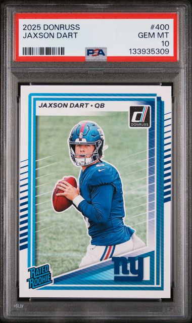 Graded 2025 Panini Donruss Jaxson Dart #400 Rookie RC Football Card PSA 10 Gem Mint (ONLINE ORDER ONLY)