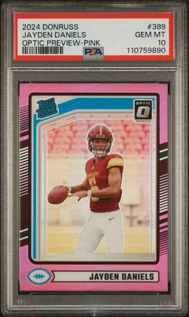 Graded 2024 Panini Donruss Optic Preview Pink Jayden Daniels #389 Rookie RC Football Card PSA 10 Gem Mint (ONLINE ORDER ONLY)