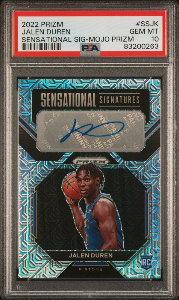 Graded 2022 Panini Prizm Jalen Duren #SSJK Sensational Signatures Mojo Prizm Auto Rookie RC Basketball Card PSA 10 Gem Mint (ONLINE ORDER ONLY)