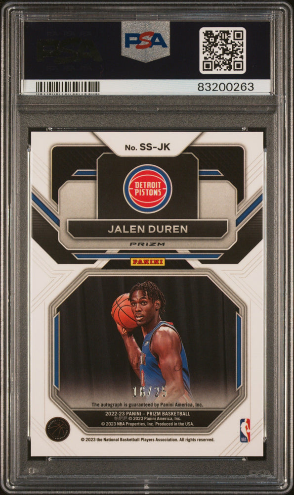 Graded 2022 Panini Prizm Jalen Duren #SSJK Sensational Signatures Mojo Prizm Auto Rookie RC Basketball Card PSA 10 Gem Mint (ONLINE ORDER ONLY)