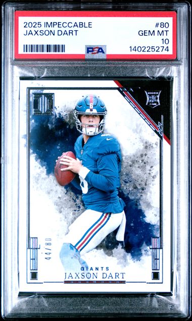 Graded 2025 Panini Impeccable Jaxson Dart #80 /80 Rookie RC Football Card PSA 10 Gem Mint