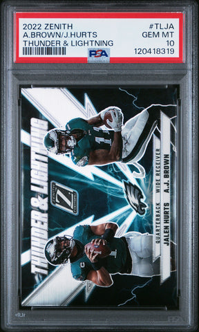 Graded 2022 Panini Zenith AJ Brown/Jalen Hurts #TLJA Thunder & Lightning Football Card PSA 10 Gem Mint (ONLINE ORDER ONLY)