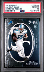 Graded 2023 Panini Select Jahmyr Gibbs #CROJGI Certified Rookies Rookie RC Football Card PSA 10 Gem Mint (ONLINE ORDER ONLY)