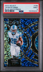 Graded 2023 Panini Select Jahmyr Gibbs #198 1/25 Blue Disco Prizm Rookie RC Football Card PSA 9 Mint (ONLINE ORDER ONLY)