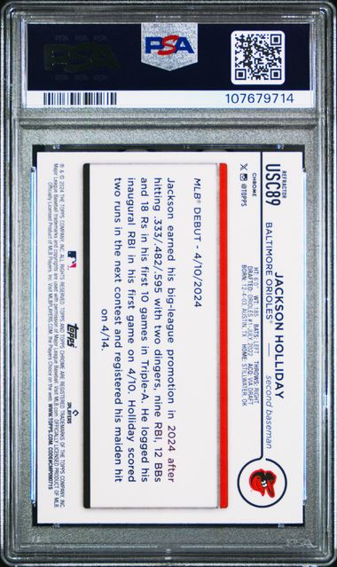 Graded 2024 Topps Chrome Update Jackson Holliday #USC89 Refractor Rookie RC Baseball Card PSA 10 Gem Mint