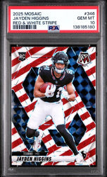 Graded 2025 Panini Mosaic Jayden Higgins #346 Red & White Stripe Rookie RC Football Card PSA 10 Gem Mint