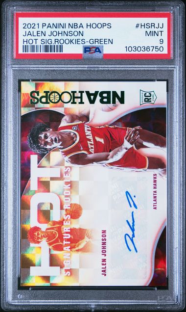 Graded 2021 Panini NBA Hoops Jalen Johnson #HSRJJ Hot Signature Rookies Green Rookie RC Basketball Card PSA 9 Mint (ONLINE ORDER ONLY)