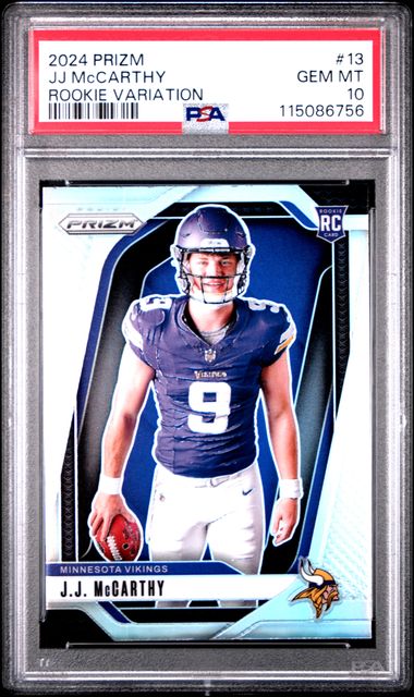 Graded 2024 Panini Prizm Rookie Variation JJ McCarthy #13 Rookie RC Football Card PSA 10 Gem Mint (ONLINE ORDER ONLY)
