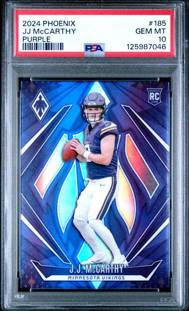Graded 2024 Panini Phoenix Purple JJ McCarthy #185 Rookie RC Football Card PSA 10 Gem Mint (ONLINE ORDER ONLY)