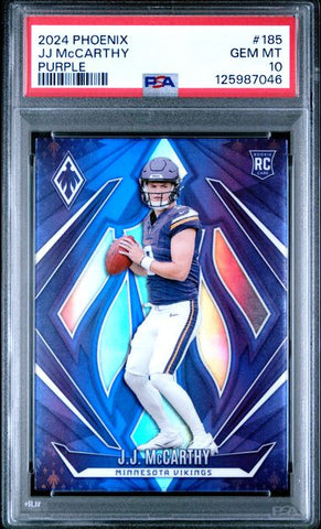 Graded 2024 Panini Phoenix Purple JJ McCarthy #185 Rookie RC Football Card PSA 10 Gem Mint (ONLINE ORDER ONLY)