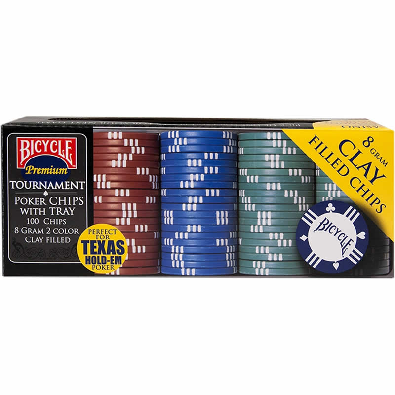 JKR1006305 Clay Poker Chips 8 Gram With Tray 100ct Bicycle (ONLINE ORDER ONLY)