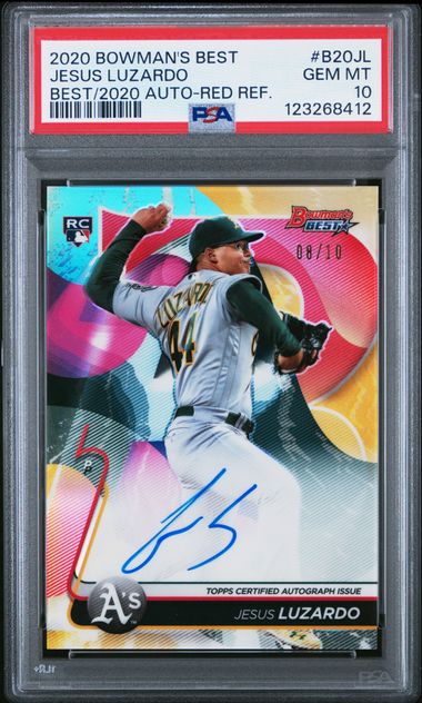 Graded 2020 Topps Bowmans Best Jesus Luzardo #B20JL /10 Best of 2020 Red Refractor Auto Rookie RC Baseball Card PSA 10 Gem Mint (ONLINE ORDER ONLY)
