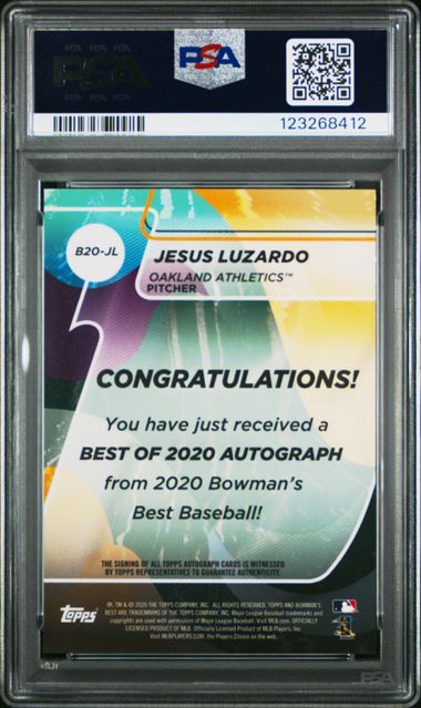 Graded 2020 Topps Bowmans Best Jesus Luzardo #B20JL /10 Best of 2020 Red Refractor Auto Rookie RC Baseball Card PSA 10 Gem Mint (ONLINE ORDER ONLY)