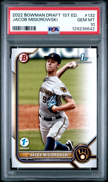 Graded 2022 Topps Bowman Draft 1st Edition Jacob Misiorowski #BD132 Rookie RC Baseball Card PSA 10 Gem Mint (ONLINE ORDER ONLY)