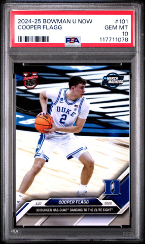 Graded 2024 Topps Bowman U Now Cooper Flagg #101 Rookie RC Basketball Card PSA 10 Gem Mint (ONLINE ORDER ONLY)
