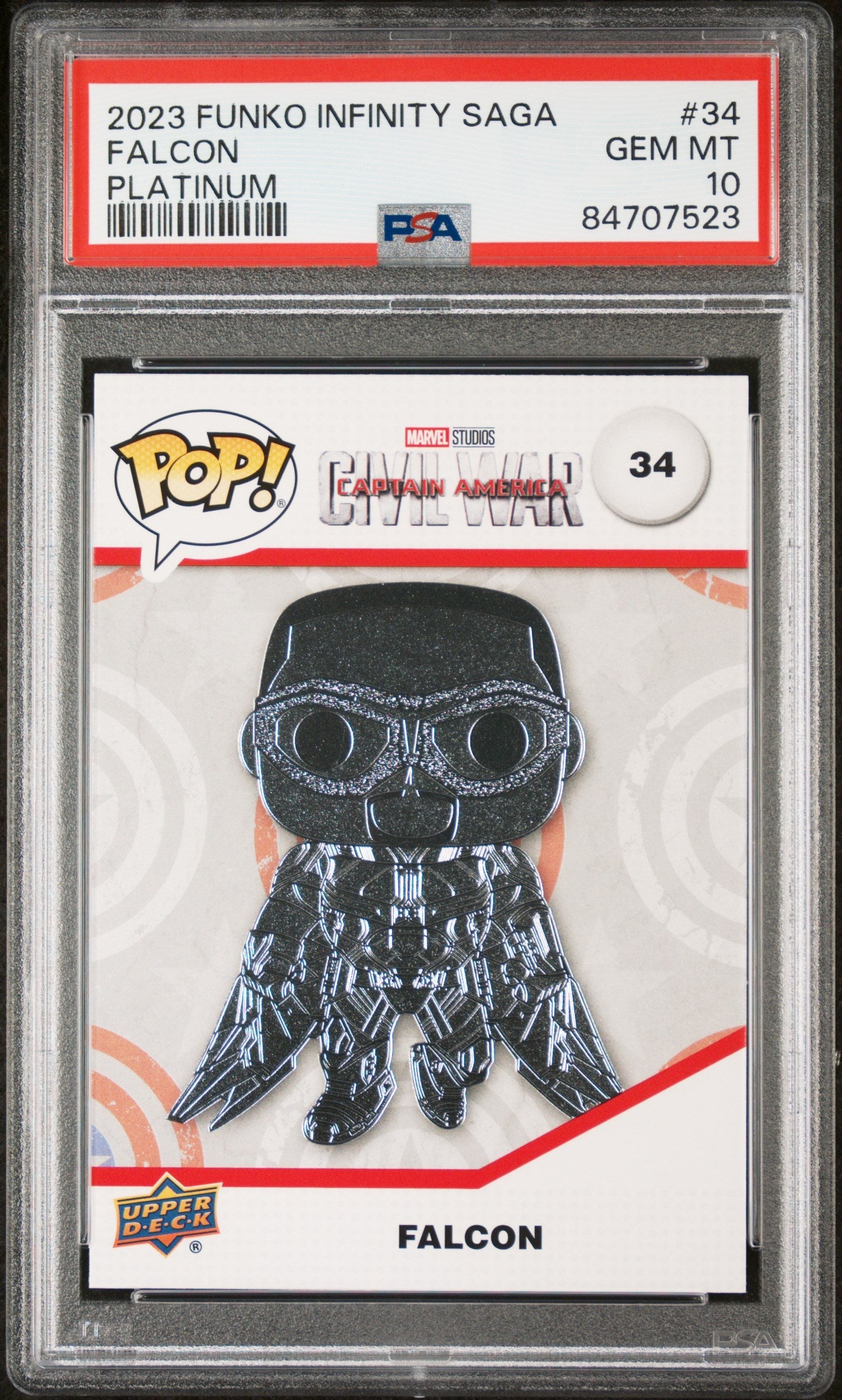 2023 UPPER DECK FUNKO POP MARVEL  FALCON PLATINUM #34  PSA 10 (Online Order Only)