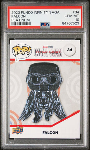 2023 UPPER DECK FUNKO POP MARVEL  FALCON PLATINUM #34  PSA 10 (Online Order Only)