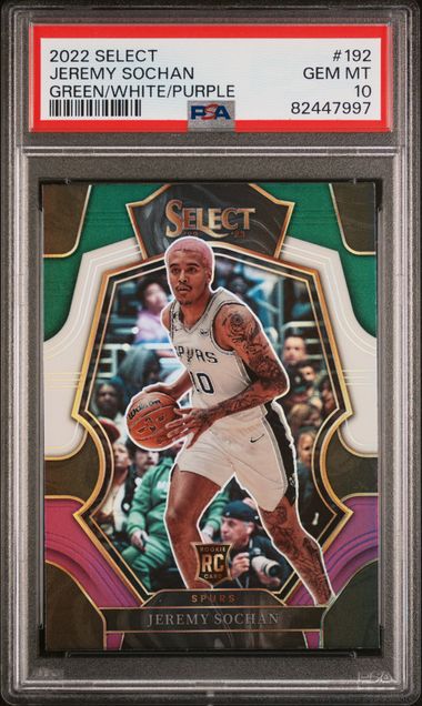 Graded 2022 Panini Select Jeremy Sochan #192 Green/White/Purple Rookie RC Basketball Card PSA 10 Gem Mint (ONLINE ORDER ONLY)