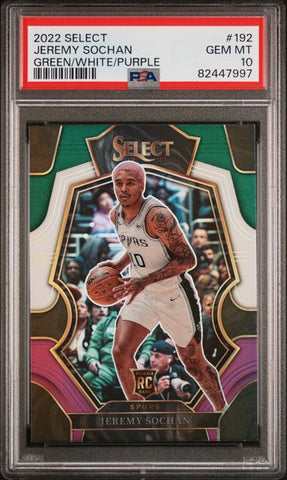 Graded 2022 Panini Select Jeremy Sochan #192 Green/White/Purple Rookie RC Basketball Card PSA 10 Gem Mint (ONLINE ORDER ONLY)