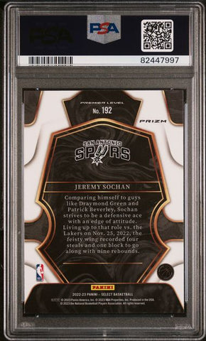 Graded 2022 Panini Select Jeremy Sochan #192 Green/White/Purple Rookie RC Basketball Card PSA 10 Gem Mint (ONLINE ORDER ONLY)