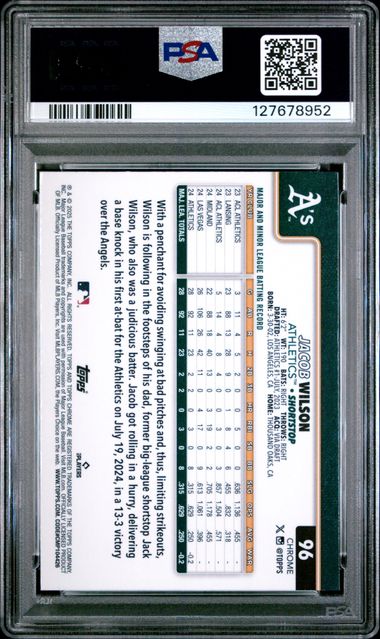 Graded 2025 Topps Chrome Jacob Wilson #96 Raywave Rookie RC Baseball Card PSA 10 Gem Mint (ONLINE ORDER ONLY)