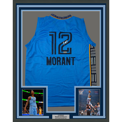 Framed Facsimile Autographed Ja Morant 35x39 Memphis Light Blue Reprint Laser Auto Basketball Jersey (ONLINE ORDER ONLY)