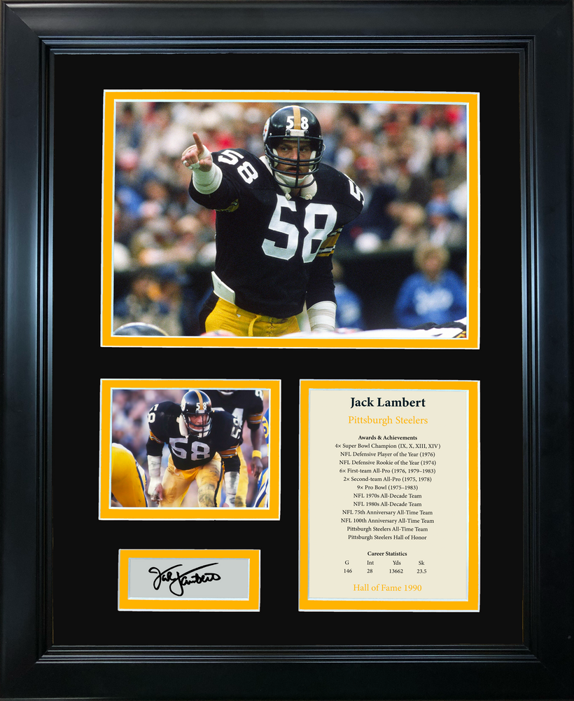Framed Jack Lambert Hall of Fame Facsimile Laser Engraved Signature Auto Pittsburgh Steelers 11"x14" Photo Sig Collage (ONLINE ORDER ONLY)