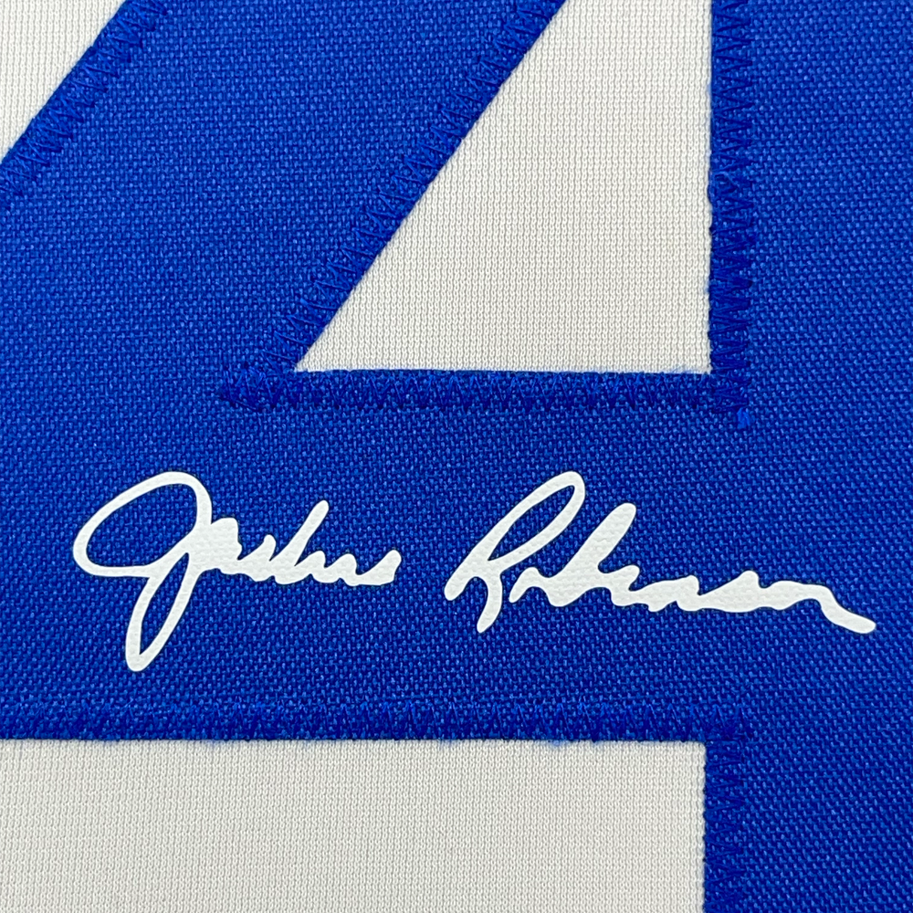 Framed Facsimile Autographed Jackie Robinson 35x39 Brooklyn Los Angeles LA White Reprint Laser Auto Baseball Jersey (ONLINE ORDER ONLY)