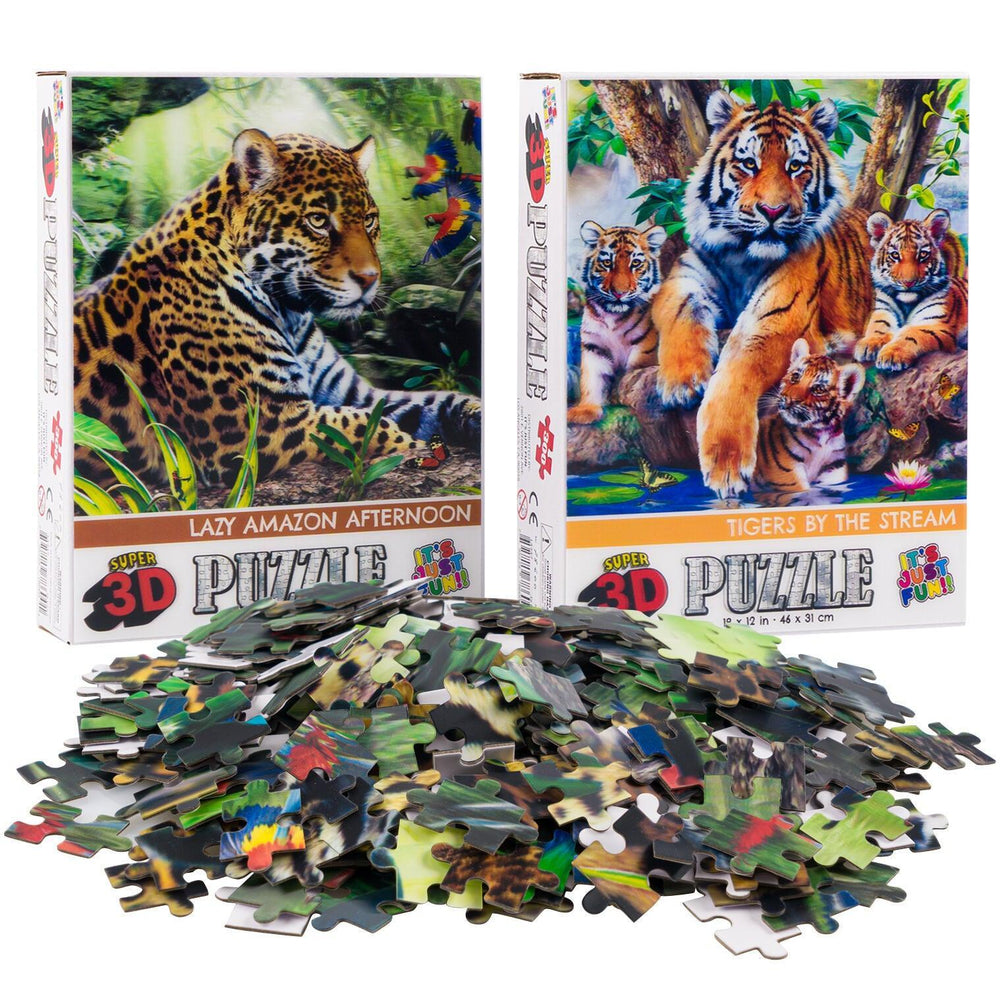 Jaguar & Tigers Set of 2 300 Piece Lenticular Jigsaw Puzzles Prime 3D (ONLINE ORDER ONLY)