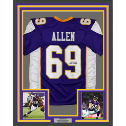 Framed Autographed/Signed Jared Allen 35x39 Minnesota Purple Football Jersey Beckett BAS COA (ONLINE ORDER ONLY)
