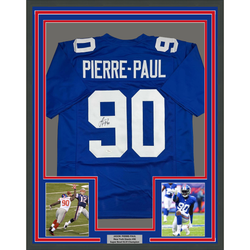 Framed Autographed/Signed Jason Pierre-Paul JPP 35x39 New York Blue Football Jersey JSA COA