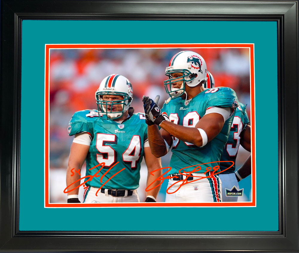 Framed Jason Taylor & Zach Thomas Miami Dolphins Dual Facsimile Laser Engraved Signature Auto 11"x14" Football Photo HOFSM Holo (ONLINE ORDER ONLY)