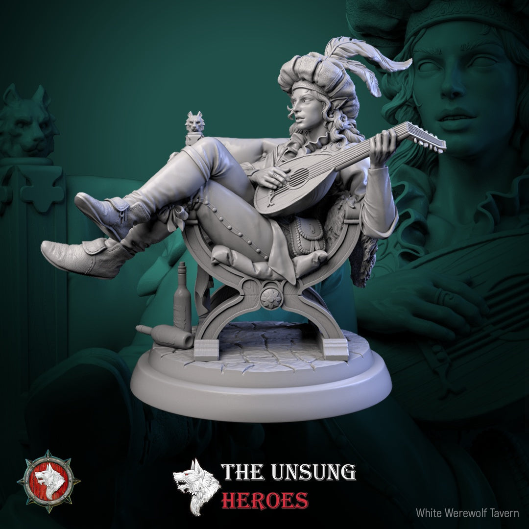 Jax Fiddlefoot, Elf Bard – Lord of the Lute Miniature & Bust (ONLINE ORDER ONLY)