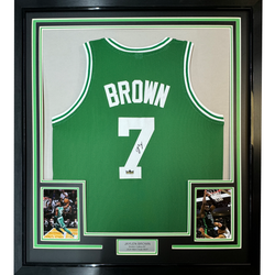 Framed Facsimile Autographed Jaylen Brown 35x39 Boston Green Reprint Laser Auto Basketball Jersey (ONLINE ORDER ONLY)