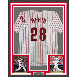 Framed Autographed/Signed Jayson Werth 35x39 Philadelphia Pinstripe Baseball Jersey Beckett BAS COA