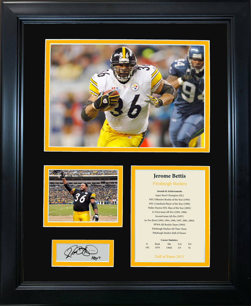 Framed Jerome Bettis Hall of Fame Facsimile Laser Engraved Signature Auto Pittsburgh Steelers 11"x14" Photo Sig Collage (ONLINE ORDER ONLY)