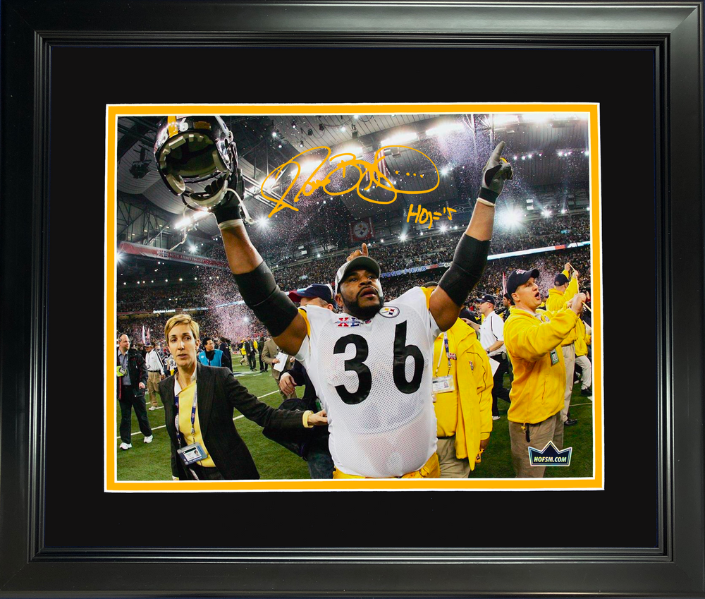 Framed Jerome Bettis Facsimile Laser Engraved Signature Auto Pittsburgh Steelers 11"x14" Football Photo HOFSM Holo (ONLINE ORDER ONLY)